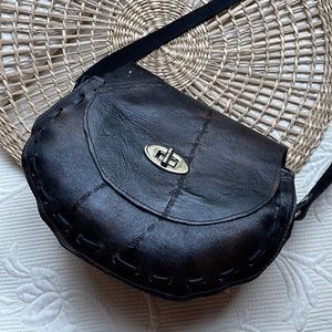 Black Leather Calf Hair Western Purse Bag
